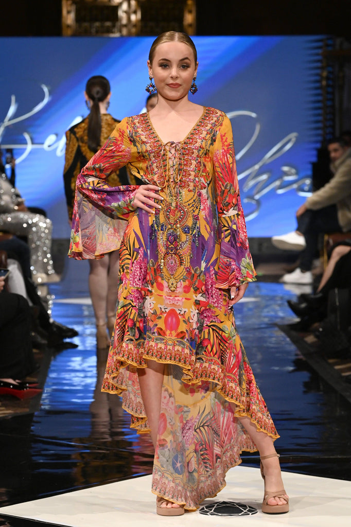 Tropical Sunset Hi-Low with sleeves - Belle Le Chic