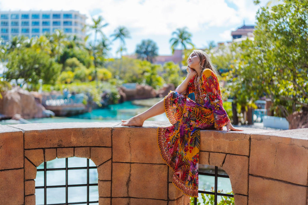 Tropical Sunset Hi-Low with sleeves - Belle Le Chic