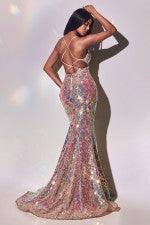 FITTED IRRIDECENT SEQUIN GOWN - Belle Le Chic