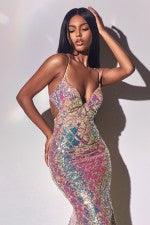 FITTED IRRIDECENT SEQUIN GOWN - Belle Le Chic